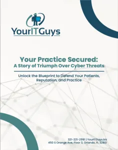 Your IT Guys brochure titled Your Practice Secured about defending against cyber threats with contact details