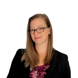 a woman wearing glasses