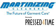 Martinizing Cleaners logo with tagline The Future of Garment Care and formerly Pressed4Time text