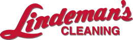 Lindeman's Cleaning logo with stylized red cursive and bold text on a transparent background