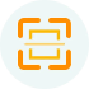 Orange and yellow scanning or focus icon on a white circular background.