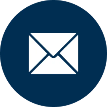 White envelope icon representing email or messaging on a dark blue circular background