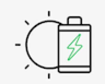 Icon showing a light bulb and a battery with a green lightning bolt, symbolizing energy and power.