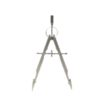 Metal drafting compass with adjustable arms and hinge for precision drawing on transparent background