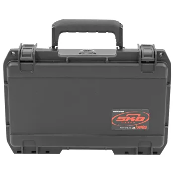 Black waterproof SKB protective hard case with handle and secure latches for equipment storage and transport.