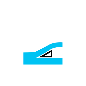 Blue abstract wave-like logo with a sharp edge on a transparent background