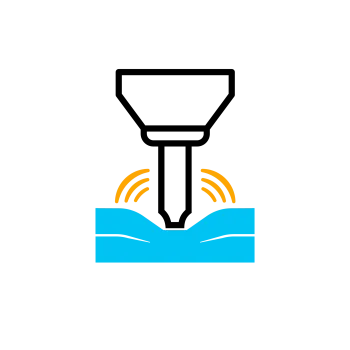 Blue hands holding orange wireless signal symbols representing connection and communication.
