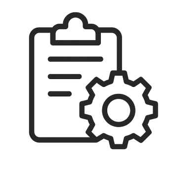 Clipboard with settings gear icon representing configuration or task management.