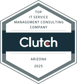Clutch award badge for top IT service management consulting company in Arizona 2025, hexagonal design