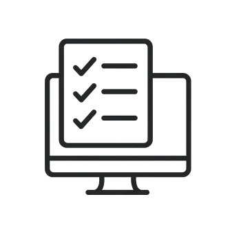 Line art of a computer monitor with a checklist featuring three checked items displayed on the screen.