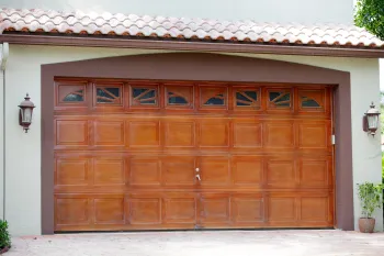 a wood door with a metal frame