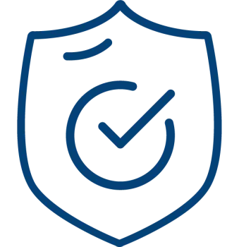 Blue shield icon with a checkmark, symbolizing security and trust.