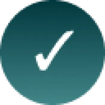 White check mark symbol inside a teal circular background indicating completion or approval