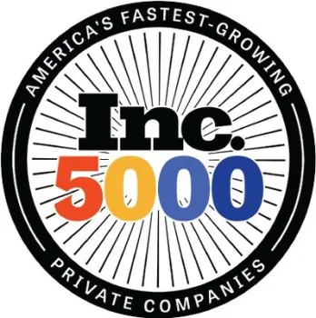 Inc. 5000 badge highlighting America's fastest-growing private companies with colorful numbers in a circular design