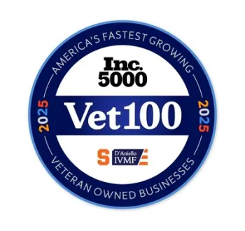 Inc. 5000 Vet100 2025 badge for America's fastest growing veteran owned businesses