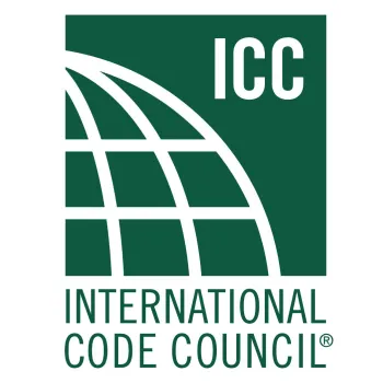 International Code Council logo with globe grid design and ICC initials in green and white.