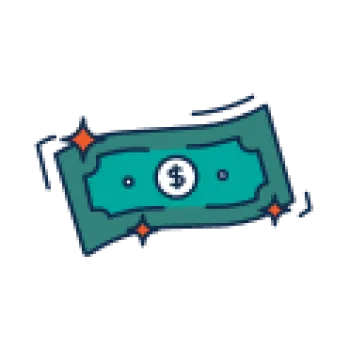 Pixel art style green dollar bill with dollar sign and sparkles around it