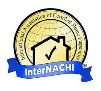 InterNACHI logo with a house, check mark, globe, and a blue ribbon for certified home inspections