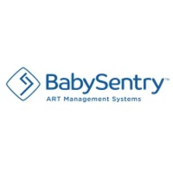 BabySentry logo with blue text and symbol for ART Management Systems on white background