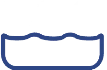Stylized dental bridge icon with three white teeth connected by a blue curved base on a transparent background