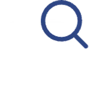 White tooth icon with a blue magnifying glass highlighting its upper right area, symbolizing dental inspection