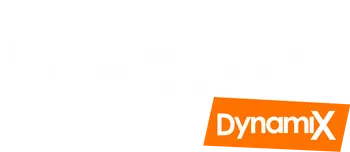 Evolve Dynamix logo with black text on white tilted background and orange highlight box