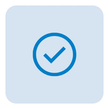 Blue checkmark inside a circle on a rounded square blue background symbolizing confirmation or approval.
