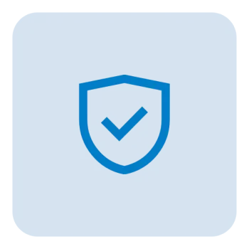 Blue shield icon with checkmark symbolizing security and protection on a rounded blue square background.