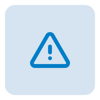 Blue warning triangle with exclamation mark inside on a lighter blue rounded square background