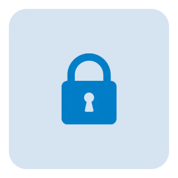 Blue padlock icon on a lighter blue square background symbolizing security and privacy.