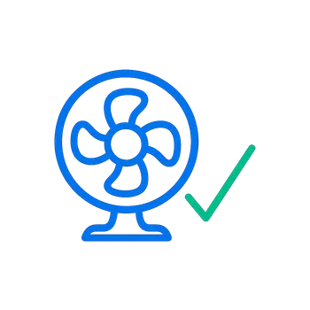 Blower wheel cleaning icon from the site's generated brand icon set (a flat, single-weight outline with rounded line caps and simple geometric shapes)
