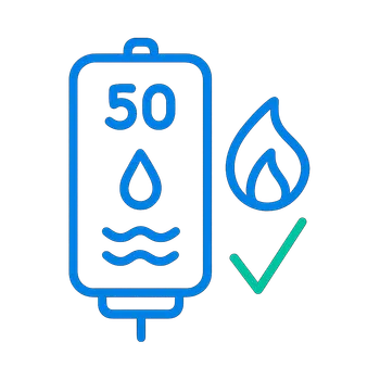 50-gallon gas water heater installed icon from the site's generated brand icon set (a flat, single-weight outline with rounded line caps and simple geometric shapes)