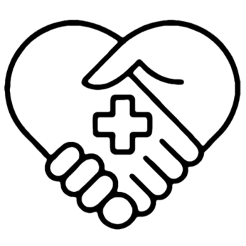Two hands forming a heart shape with a medical cross symbol inside, representing healthcare and care.