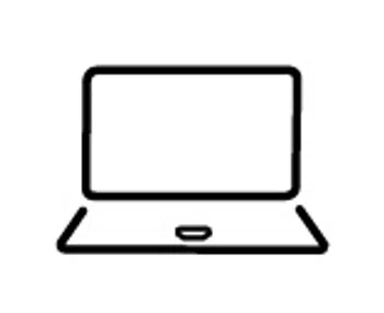 Simple black outline icon of an open laptop with a blank screen on a white background