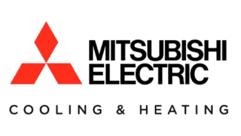 Mitsubishi Electric logo with red three-diamond emblem and black text Cooling & Heating below company name.