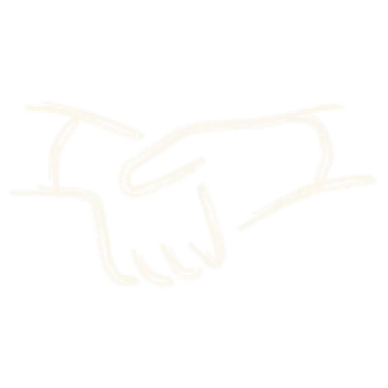 Simple white line drawing of two hands shaking on a black background symbolizing agreement or partnership.