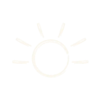 Simple hand-drawn sun icon with circular center and eight straight rays on black background