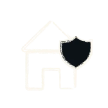Minimalistic house outline with shield symbol representing home protection and security