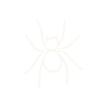 Simple white line drawing of a spider with eight legs on a black background