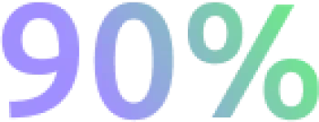 Gradient purple to green 90 percent symbol representing a high percentage or success rate.