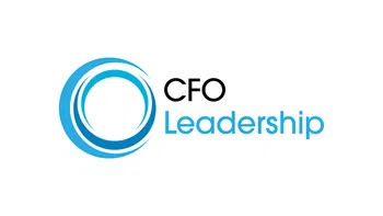 Logo for CFO Leadership featuring a blue circular design and bold text on a white background