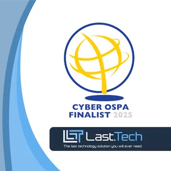Cyber OSPA 2025 finalist logo with blue and yellow globe icon and Last.Tech technology company branding.