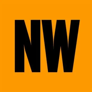 Bold black letters NW on a bright orange background representing an acronym or logo.