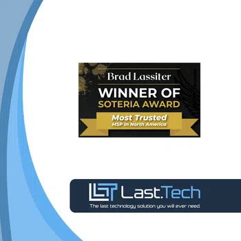 Brad Lassiter winner of Soteria Award for Most Trusted MSP in North America with Last.Tech logo and slogan.