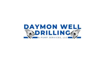 Daymon Well Drilling and Pump Services logo with drilling hands and blue text on a white background