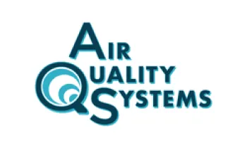 Air Quality Systems logo with stylized letters and circular air flow design in blue tones