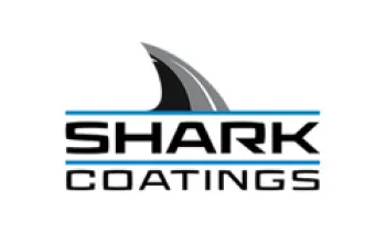 Shark Coatings logo featuring a stylized shark fin above bold black text on white background.