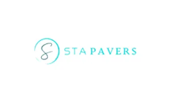 STA Pavers logo in turquoise and gray with stylized circular design on white background