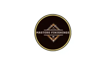 Masters Finishings logo featuring a brown and gold circular emblem with a paintbrush and text.