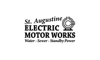 St. Augustine Electric Motor Works logo with a circular design and text about water, sewer, and standby power services.